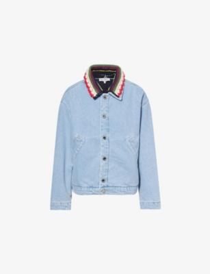Knitted-Collar Padded Denim Bomber Jacket by STINE GOYA