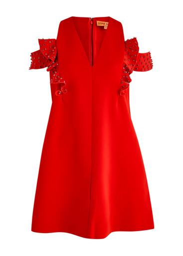 Ruffled crystal-embellished crepe mini dress by STINE GOYA