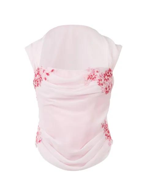 floral-appliqué draped top by STOLEN STORES