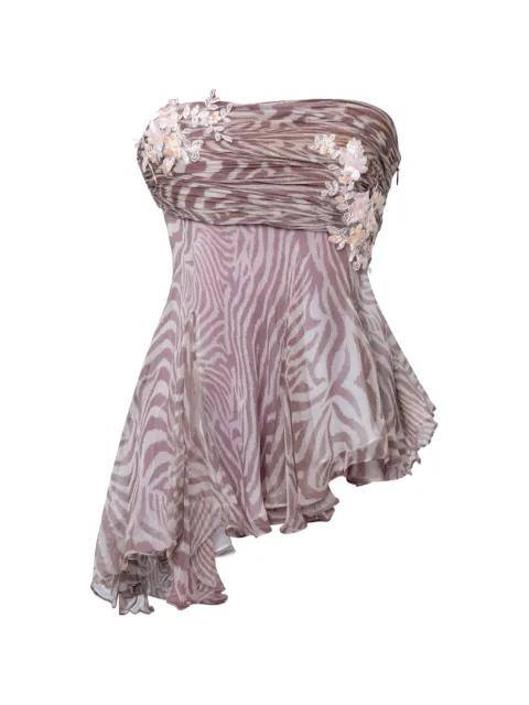 zebra-print floral-appliqué tube top by STOLEN STORES