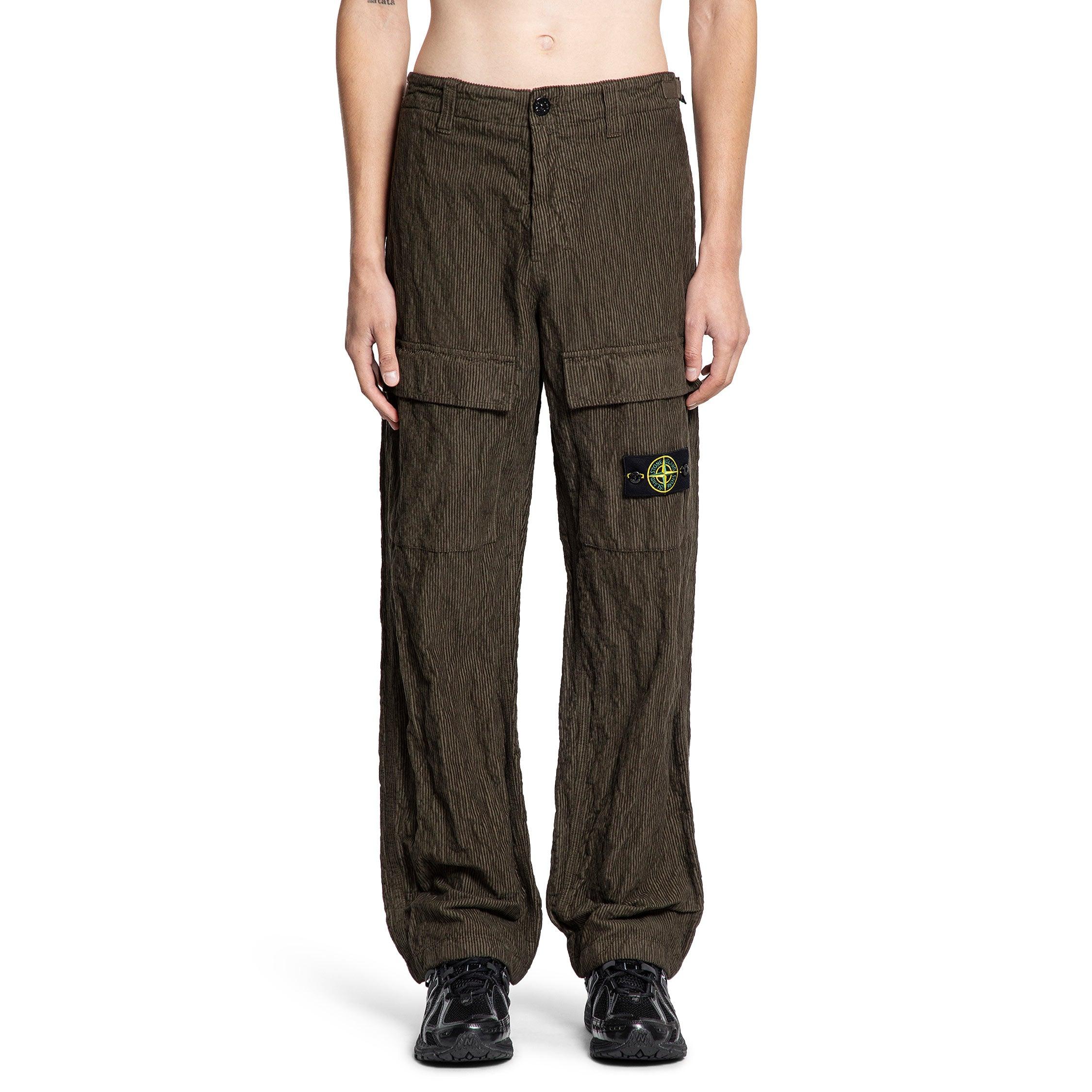 3100025n Wrinkled Corduroy Cargo Trousers by STONE ISLAND