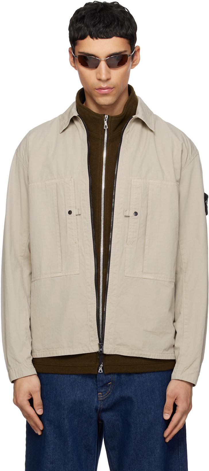 Beige 1200005 Mercerized Organic Cotton Ripstop Jacket by STONE ISLAND