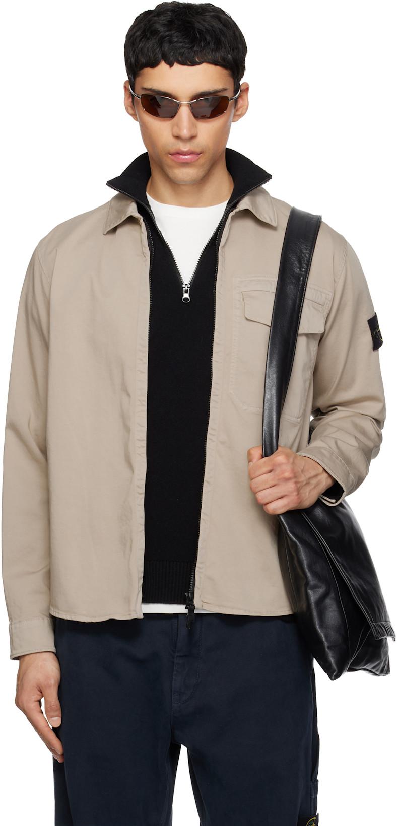 Beige 1200015 Stretch Organic Cotton Satin Shirt by STONE ISLAND