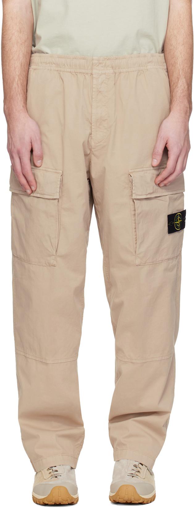 Beige 3100020 Stretch Organic Cotton Twill Cargo Pants by STONE ISLAND