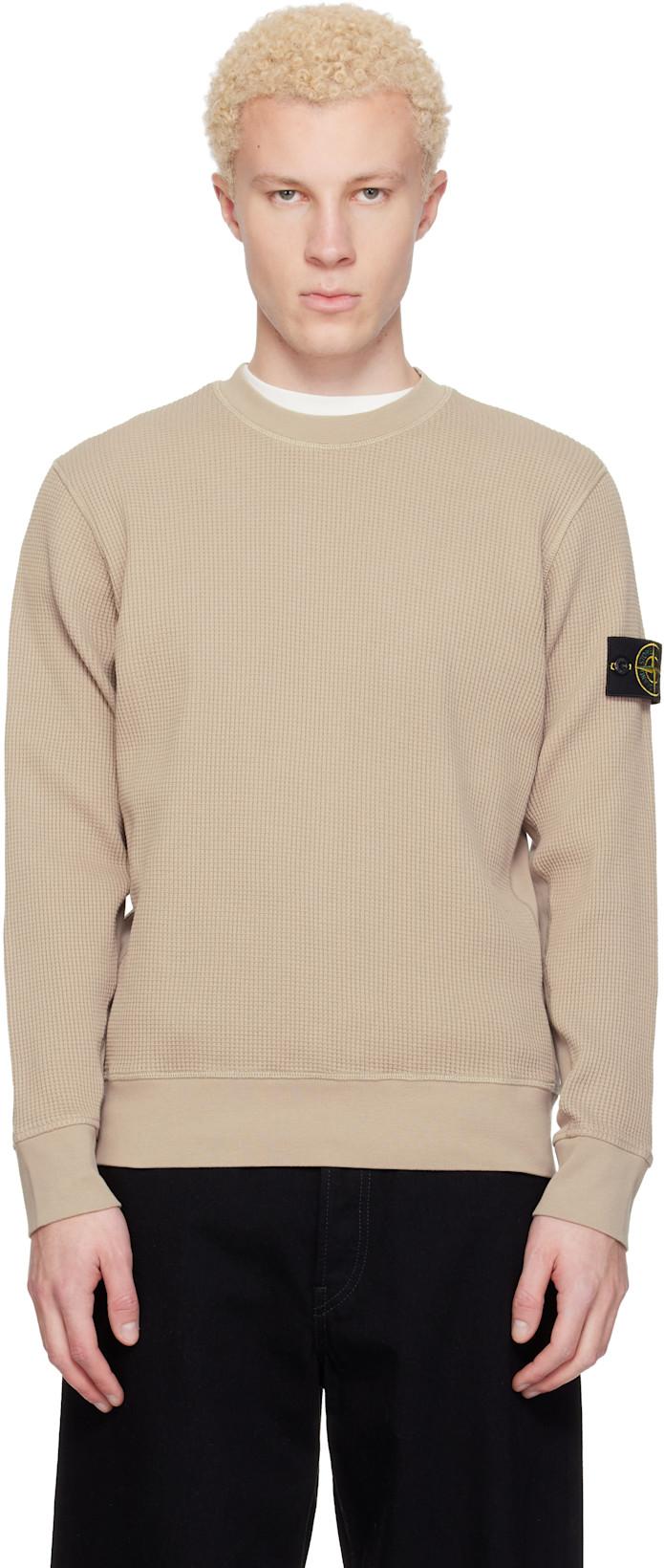 Beige 6100056 Organic Cotton Waffle Fleece Sweatshirt by STONE ISLAND