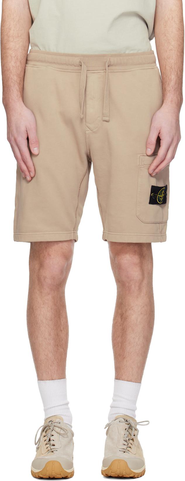 Beige 6200011 Organic Cotton Fleece Shorts by STONE ISLAND