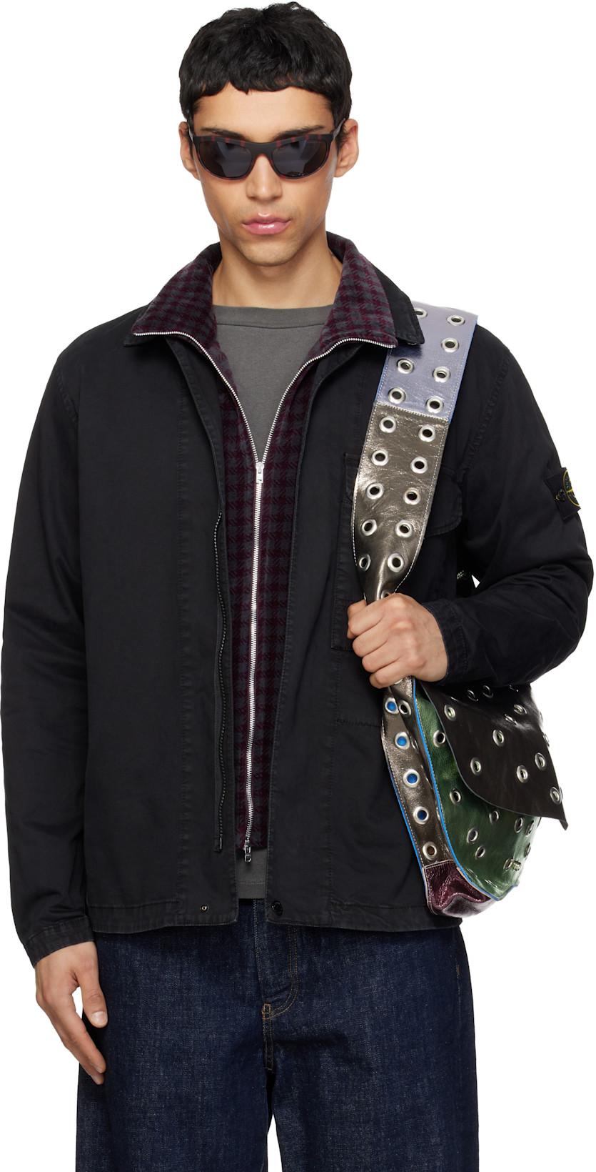 Black 1200001 Organic Cotton Stretch 'Old' Effect Jacket by STONE ISLAND