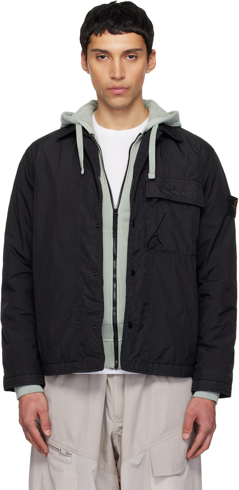 Black 1200002 Garment Dyed Crinkled Reps Shirt Jacket by STONE ISLAND