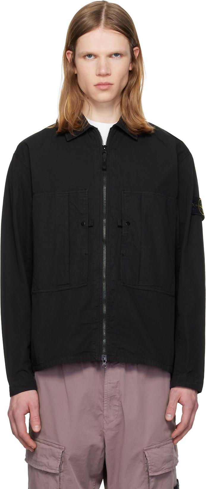 Black 1200005 Mercerized Organic Cotton Ripstop Overshirt by STONE ISLAND