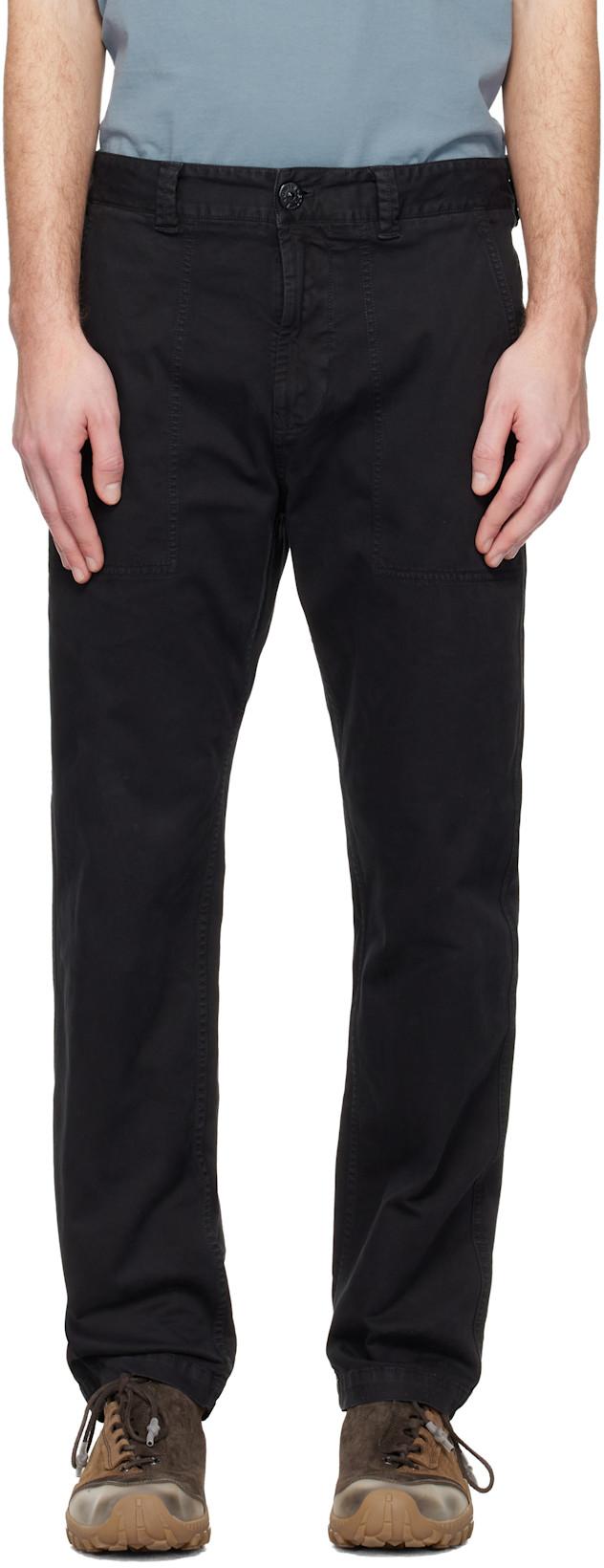 Black 3100003 Organic Cotton Stretch Broken Twill Trousers by STONE ISLAND