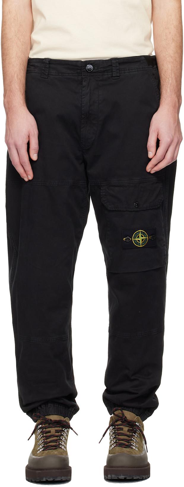 Black 3100010 Organic Cotton Stretch Broken Twill Trousers by STONE ISLAND