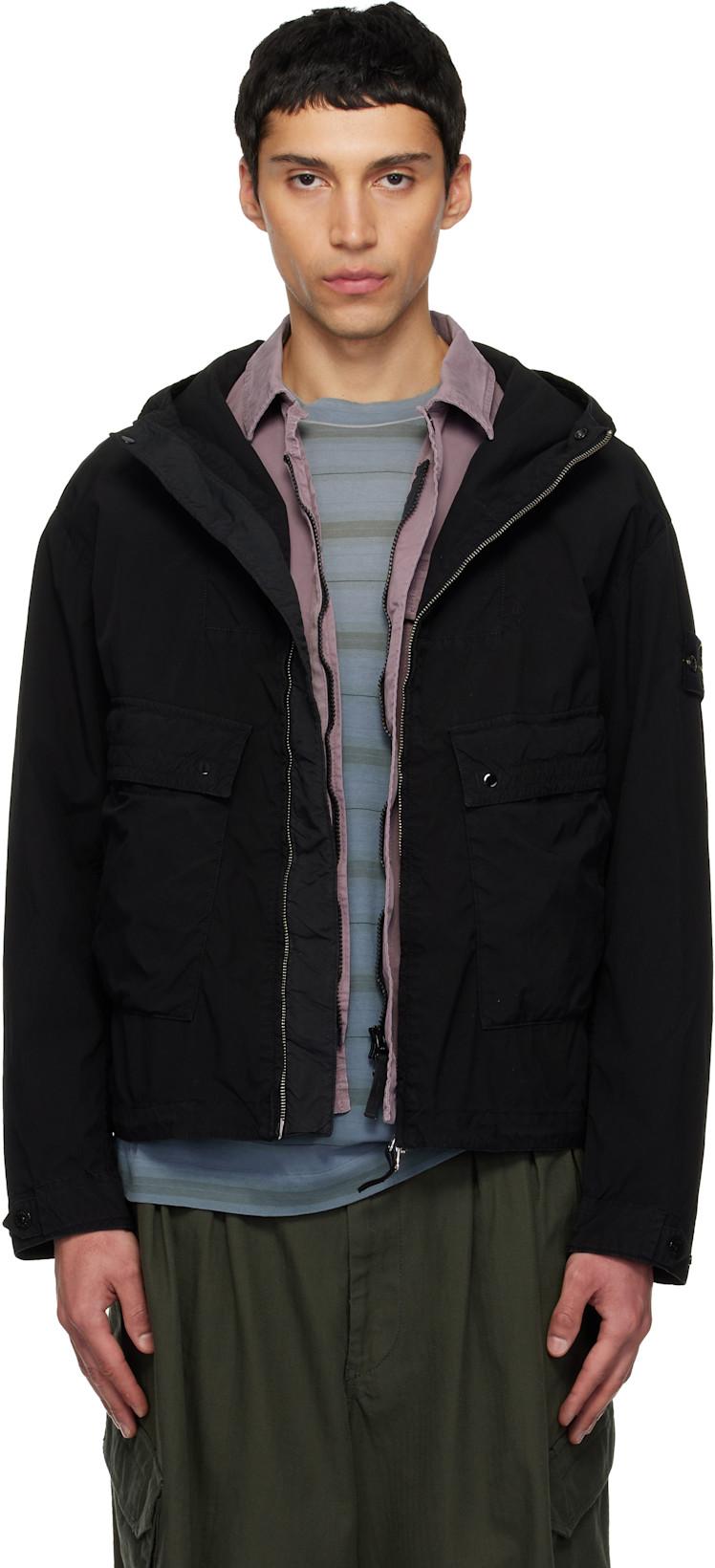 Black 4100052 Light Compact Touch Short Jacket by STONE ISLAND