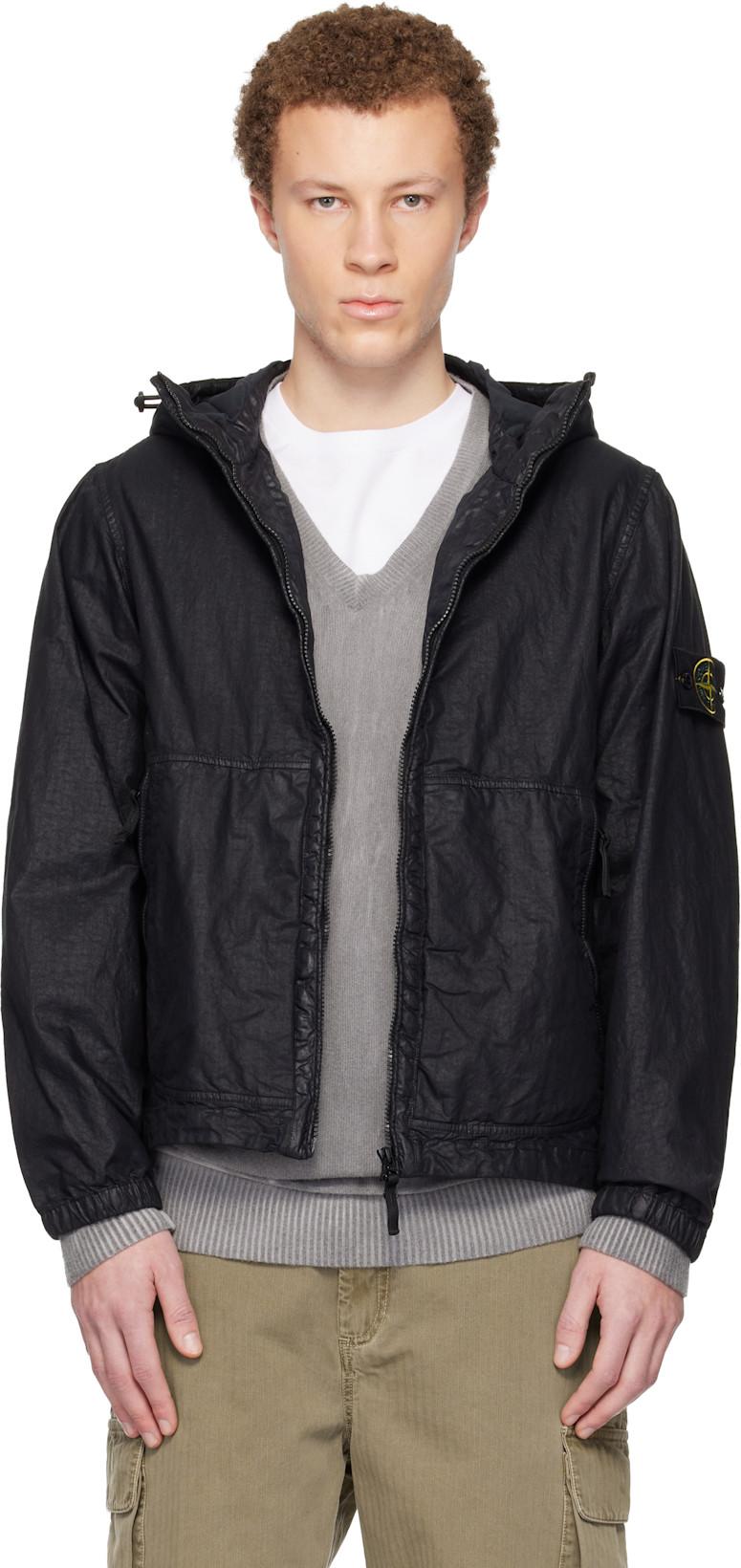 Black 4100053 Organic-Look Nylon Panama-TC Jacket by STONE ISLAND