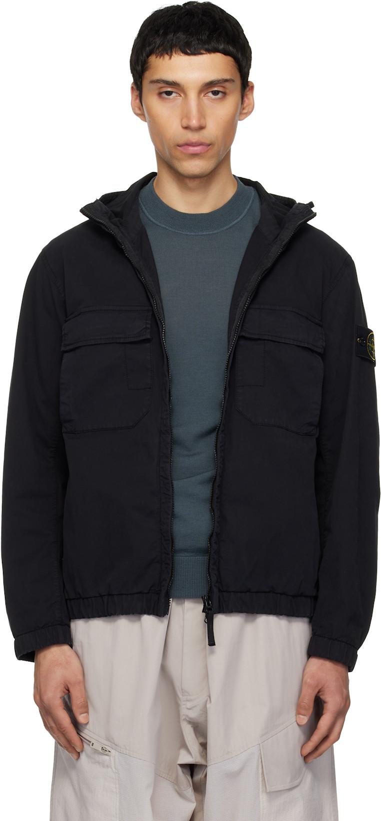 Black 4100077 Stretch Organic Cotton Twill Jacket by STONE ISLAND