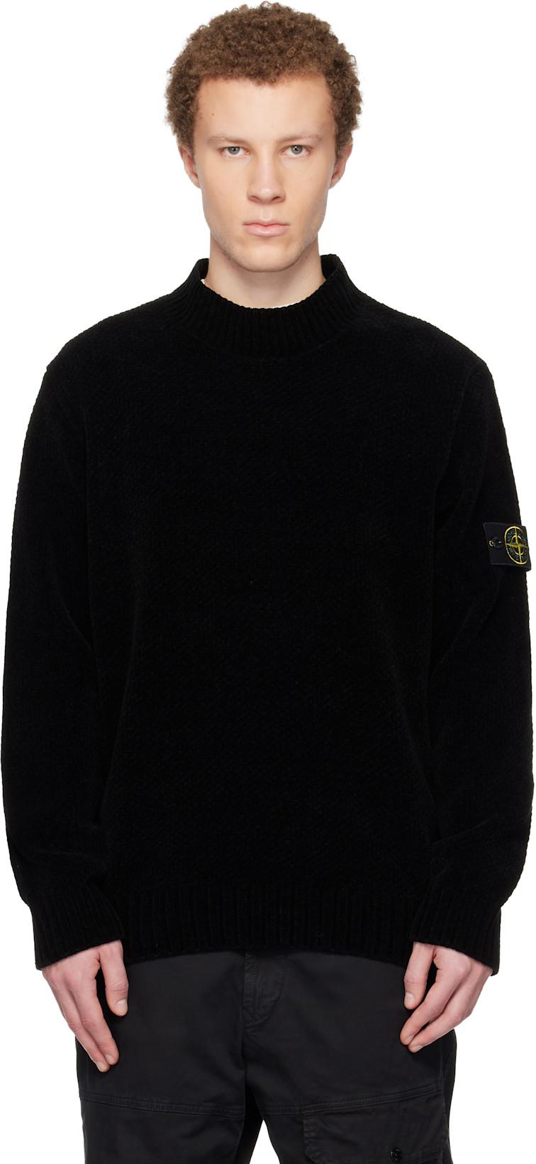 Black 5100005 Moss Stitch Cotton Chenille Sweater by STONE ISLAND