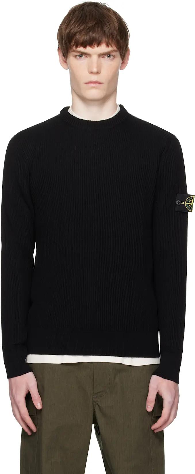 Black 5100053 Full Rib RWS Wool Sweater by STONE ISLAND