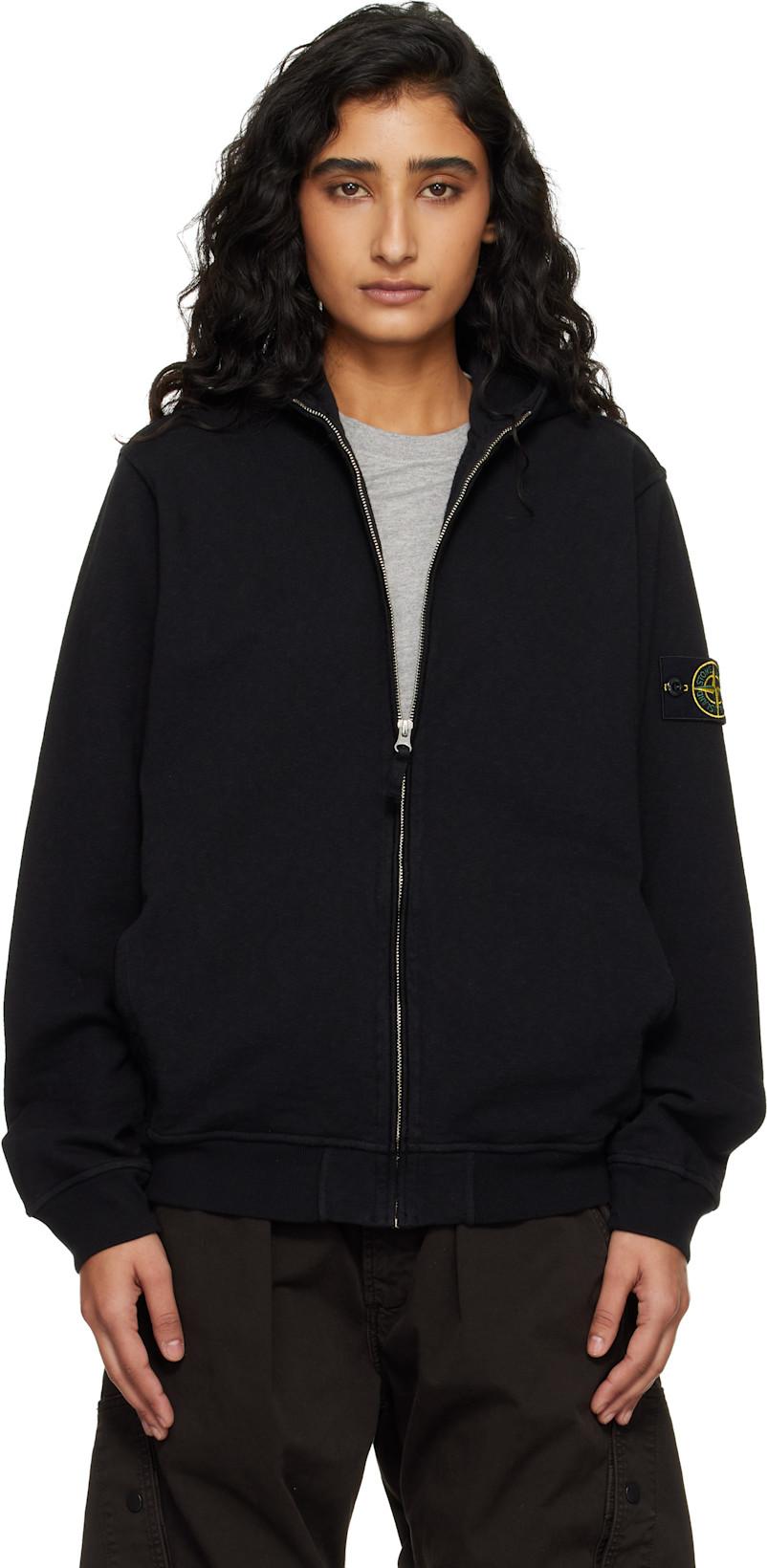 Black 6100032 Malfilé Fleece Old Effect Hoodie by STONE ISLAND