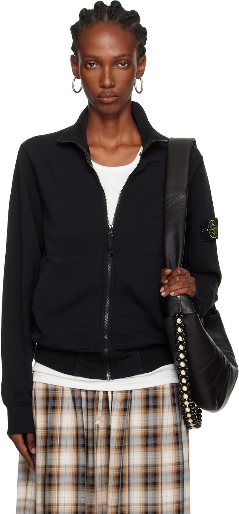 Black 6100063 Organic Cotton Fleece Jacket by STONE ISLAND