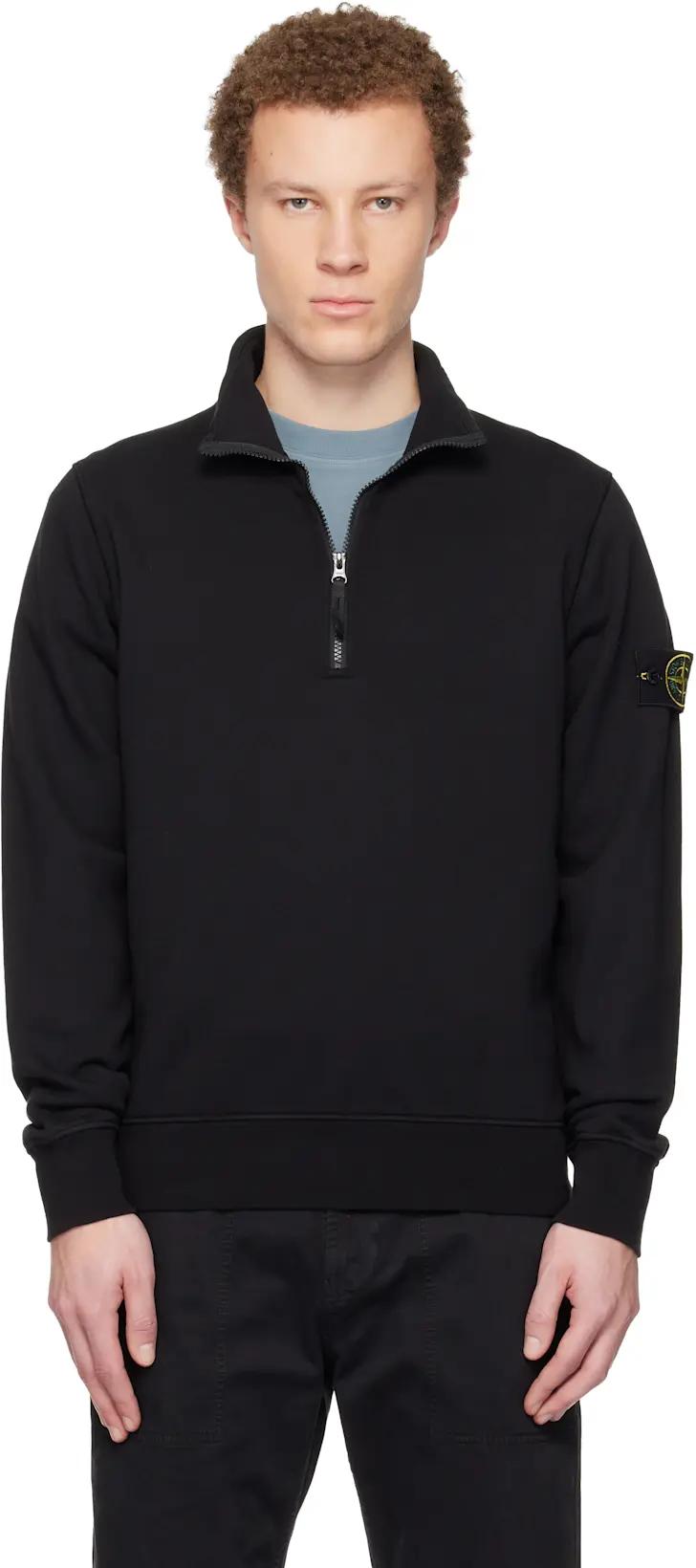 Black 6100070 Organic Cotton Fleece Jacket by STONE ISLAND