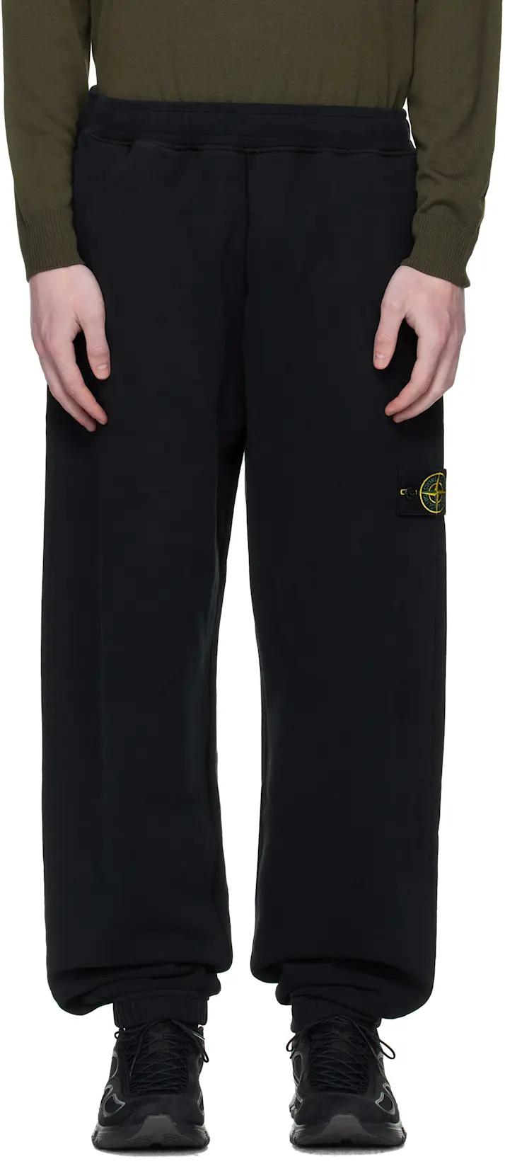 Black 6200004 Brushed Organic Cotton Fleece Sweatpants by STONE ISLAND