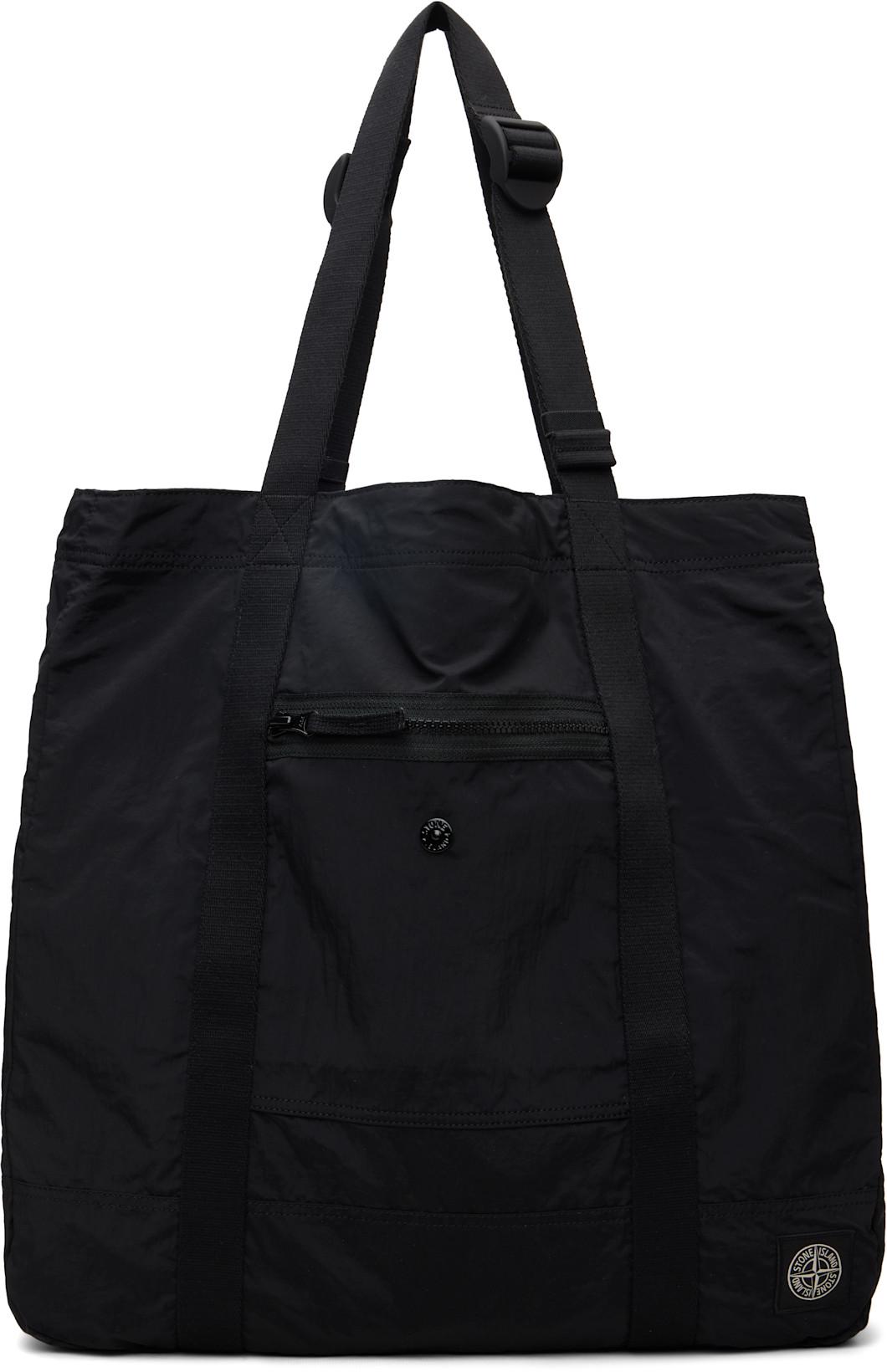 Black 9200012 Coated Nylon Metal ECONYL Tote by STONE ISLAND