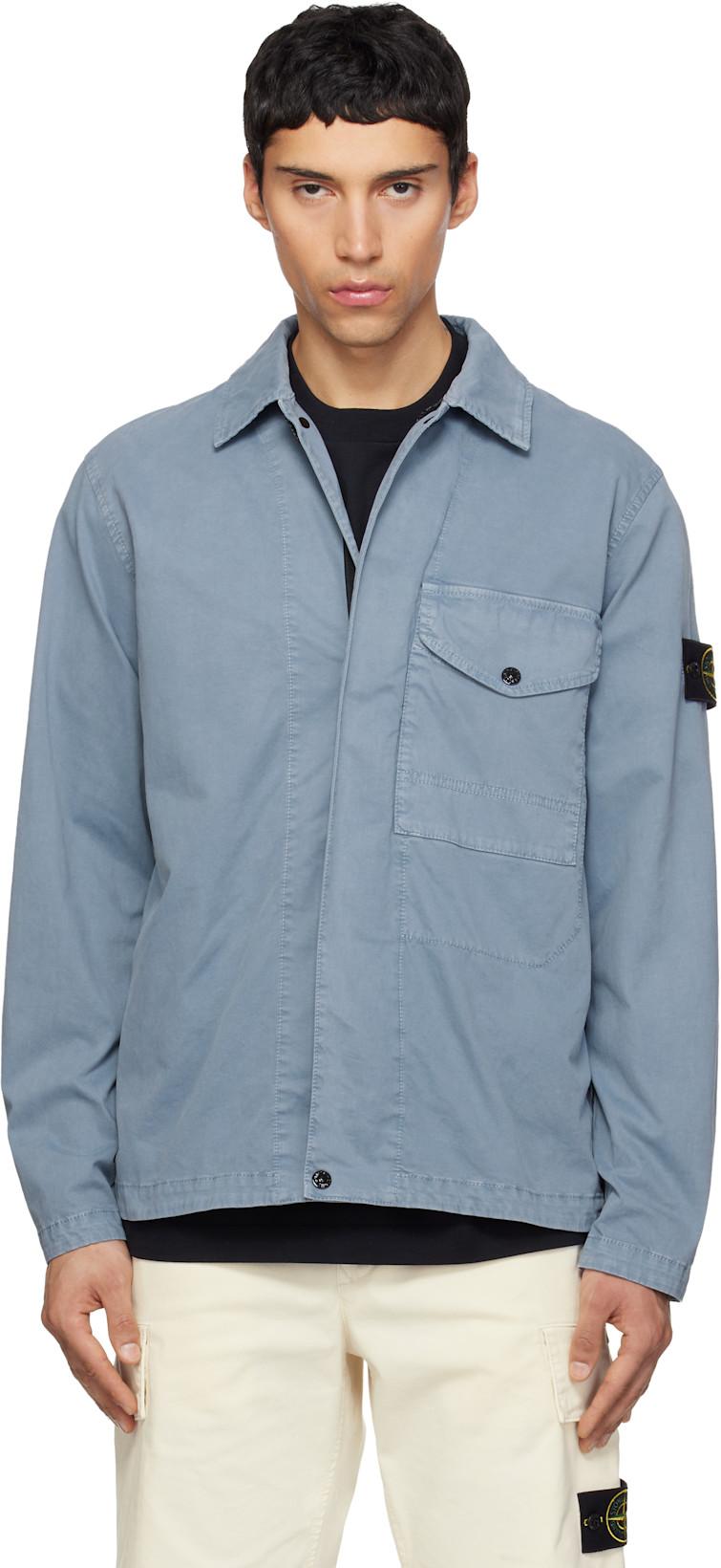 Blue 1200001 Organic Cotton Stretch 'Old' Effect Jacket by STONE ISLAND