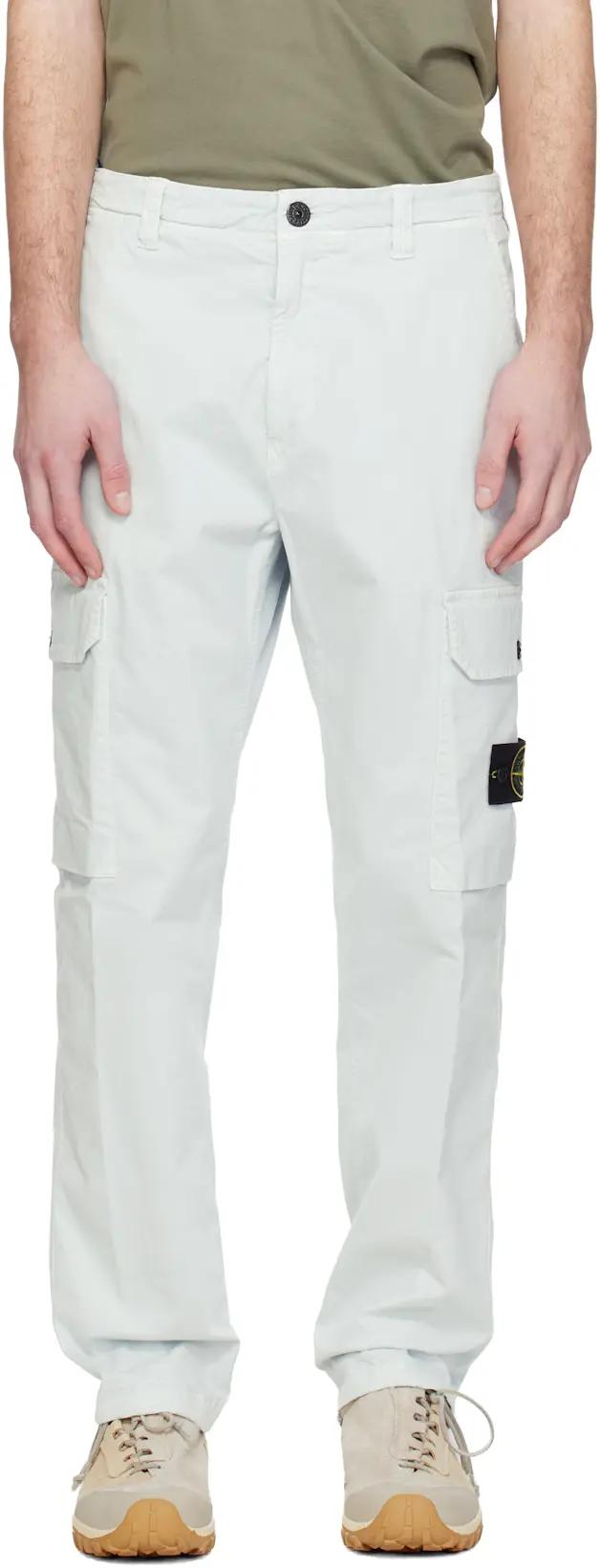 Blue 3100011 Organic Broken Twill Old Effect Cargo Pants by STONE ISLAND