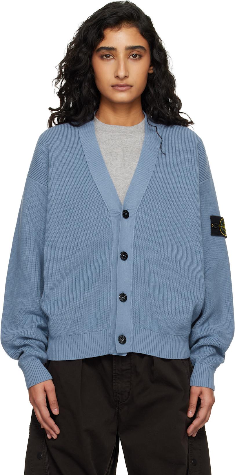 Blue 5100009 Ribbed Soft Organic Cotton Cardigan by STONE ISLAND
