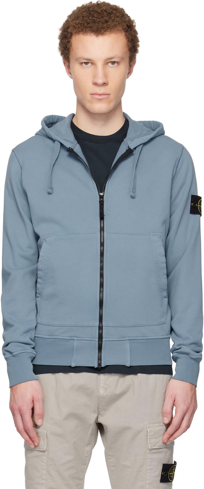 Blue 6100061 Organic Cotton Fleece Hoodie by STONE ISLAND