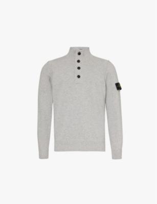 Brand-badge Henley-collar wool-blend jumper by STONE ISLAND Brand-badge Henley-collar wool-blend jumper by STONE ISLAND