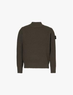 Brand-badge cable-knit wool jumper by STONE ISLAND