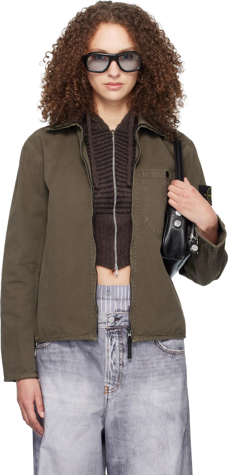 Brown 1200014 Organic Panama Cotton Old Effect Jacket by STONE ISLAND