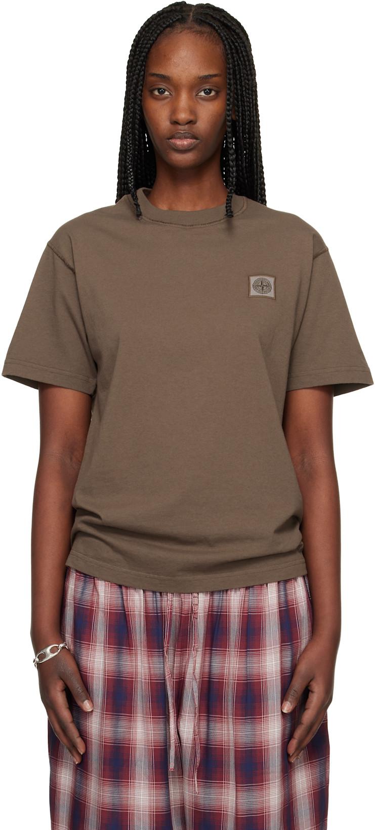 Brown 2100026 Organic Cotton Jersey Fissato Effect T-shirt by STONE ISLAND