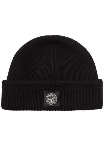Compass logo-appliquéd ribbed cotton-knit beanie by STONE ISLAND