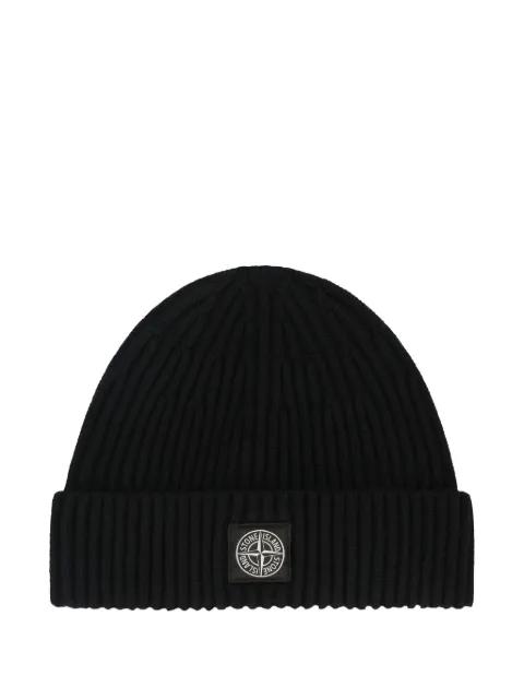 Compass-patch knit beanie by STONE ISLAND