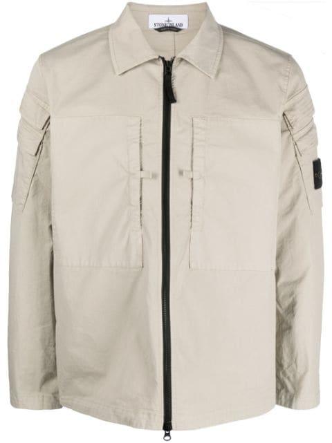Compass-patch zip-up shirt jacket by STONE ISLAND