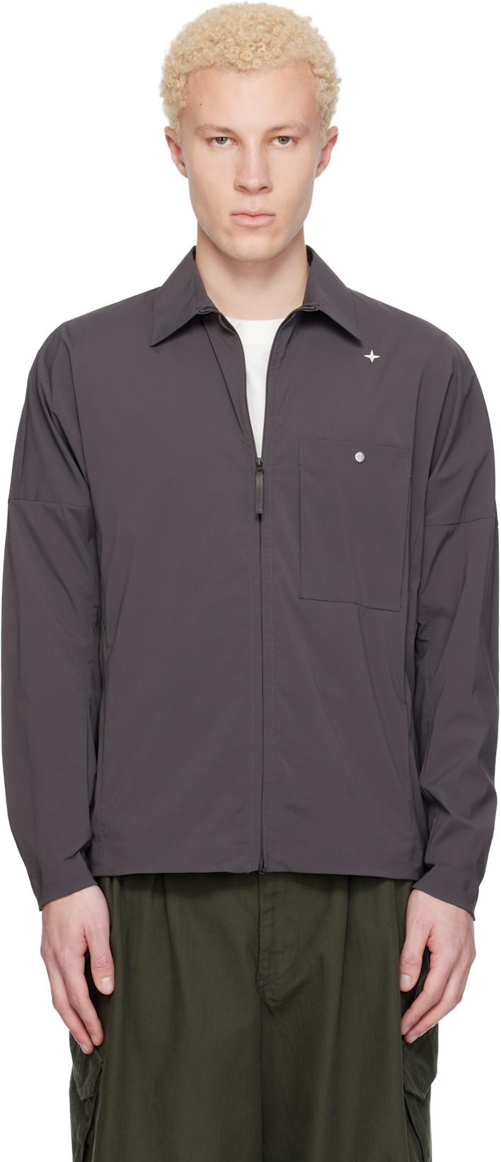 Gray 1200016 Recycled Stretch Nylon Tela Stellina Jacket by STONE ISLAND
