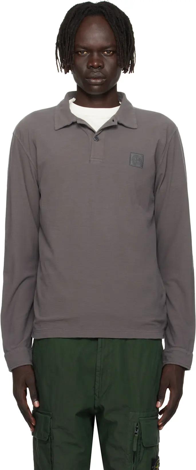 Gray 2200011 Long Sleeve Cotton Jersey Polo by STONE ISLAND