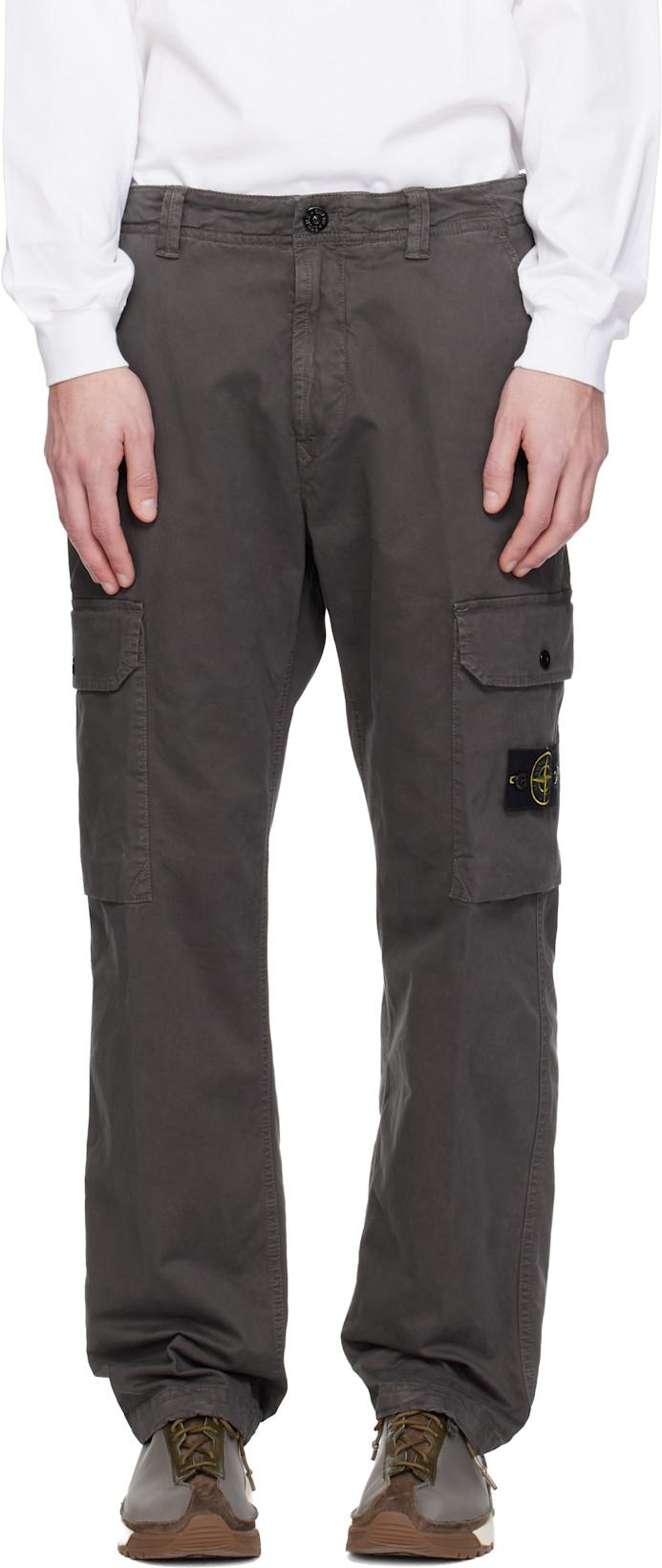 Gray 3100011 Organic Broken Twill Old Effect Cargo Pants by STONE ISLAND