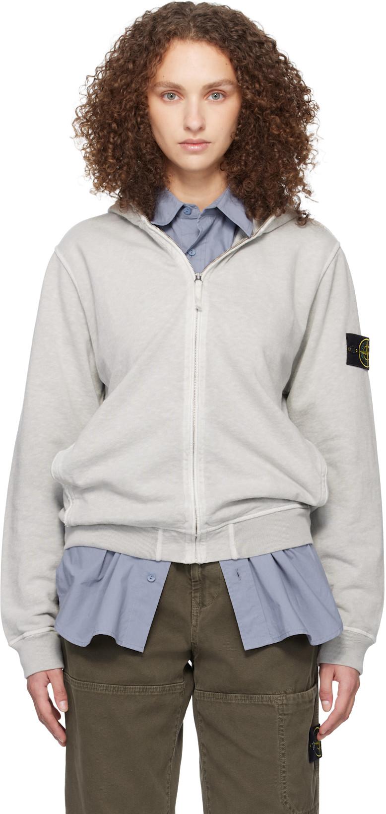 Gray 6100032 Malfilé Fleece Old Effect Hoodie by STONE ISLAND
