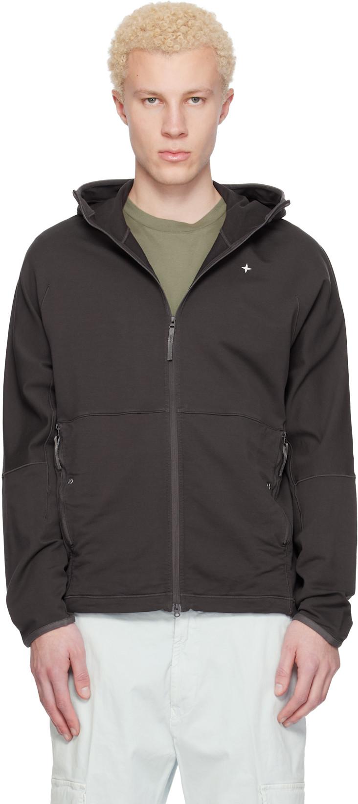 Gray 6100069 Stretch Cotton Fleece Stellina Hoodie by STONE ISLAND