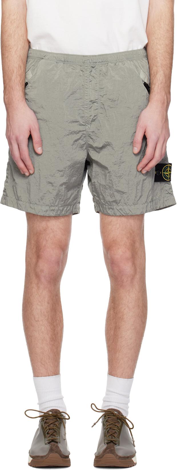 Gray L100008 Nylon Metal ECONYL Shorts by STONE ISLAND