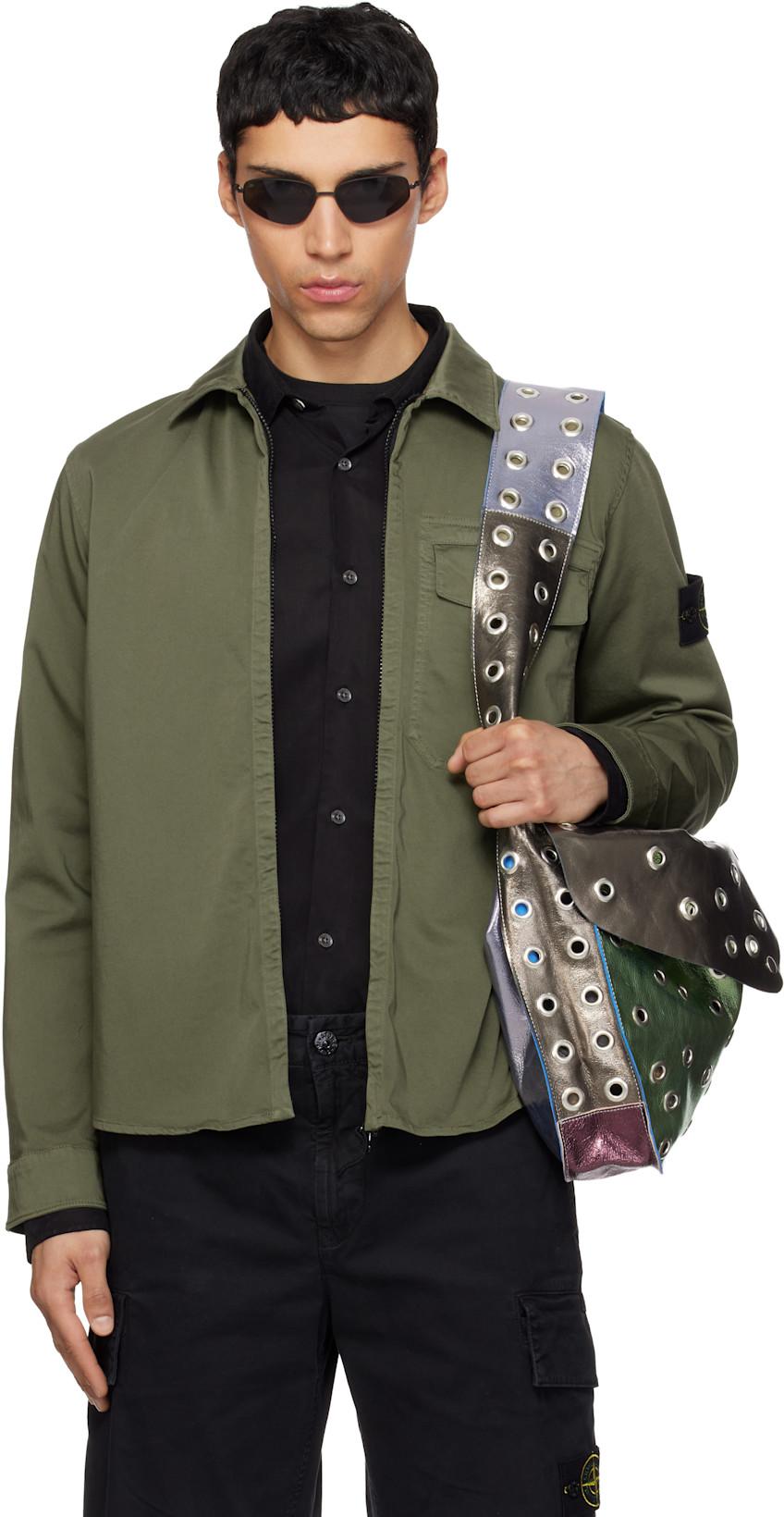 Khaki 1200015 Stretch Organic Cotton Satin Shirt by STONE ISLAND