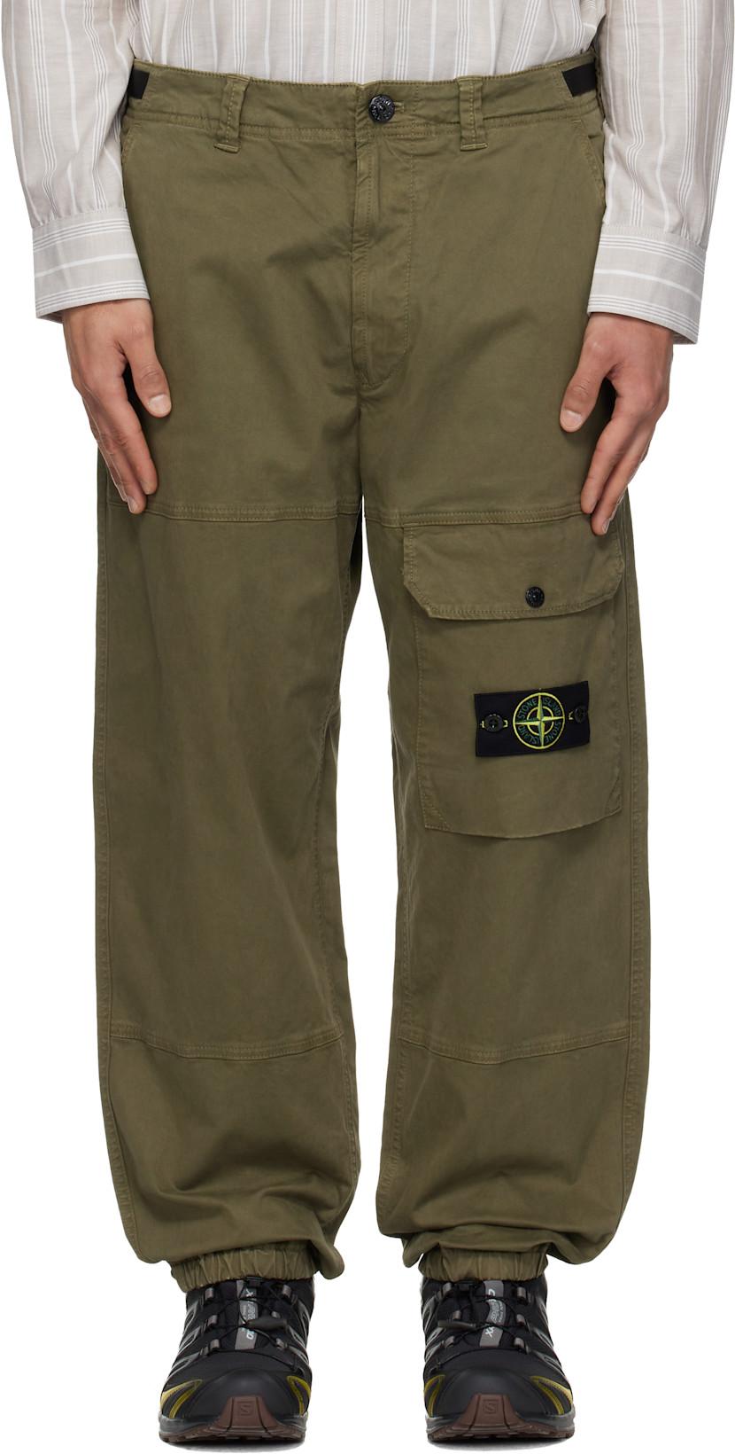 Khaki 3100010 Organic Cotton Stretch Broken Twill Trousers by STONE ISLAND