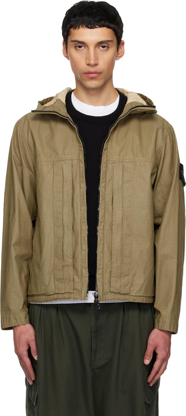 Khaki 4100012 Double-Coated Cotton Ripstop Jacket by STONE ISLAND