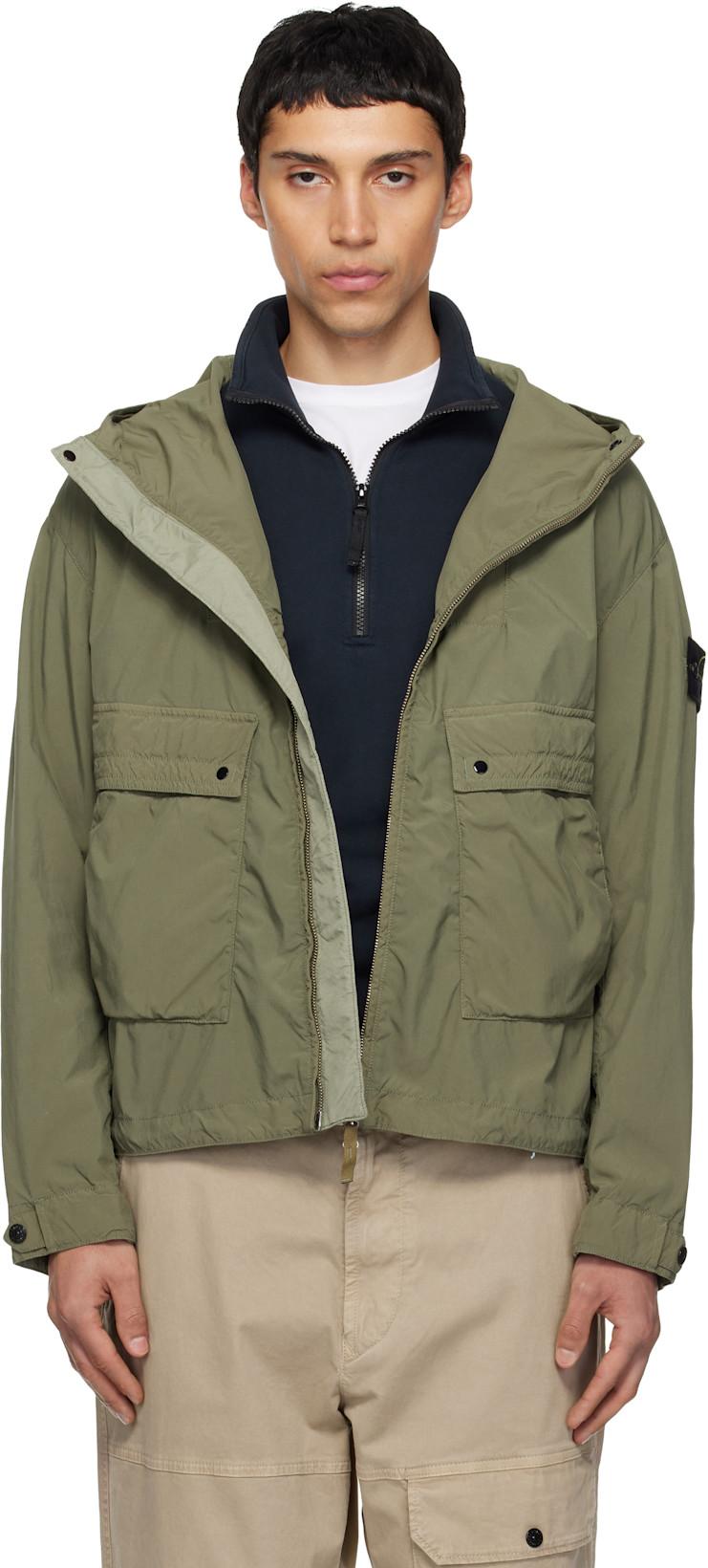 Khaki 4100052 Light Compact Touch Short Jacket by STONE ISLAND