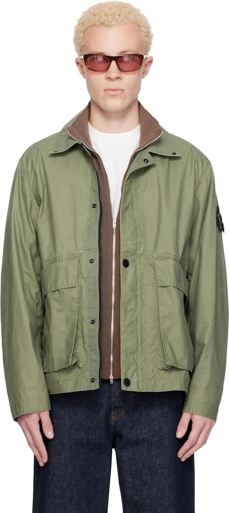 Khaki 4100054 Waxed Pigment Cotton Tela Jacket by STONE ISLAND