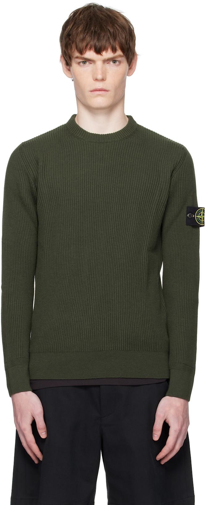 Khaki 5100053 Full Rib RWS Wool Sweater by STONE ISLAND