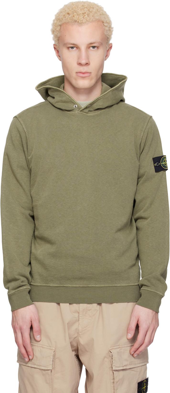 Khaki 6100031 Malfilé Fleece Old Effect Hoodie by STONE ISLAND