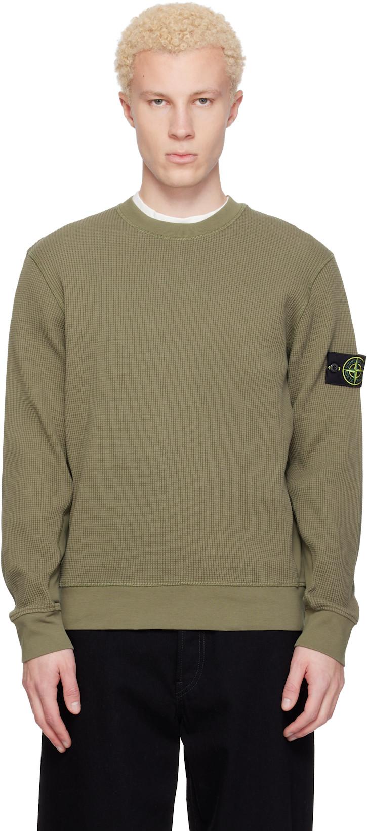Khaki 6100056 Organic Cotton Waffle Fleece Sweatshirt by STONE ISLAND